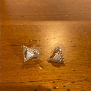 Silver and gold triangle stud earrings